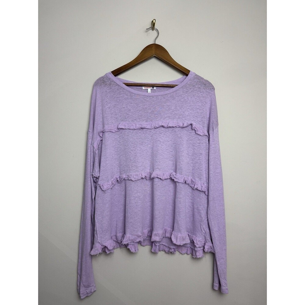Sundry Womens Top Size 2 Long Sleeve Anthropologie Hemp Cotton Ruffle Shirt Tee